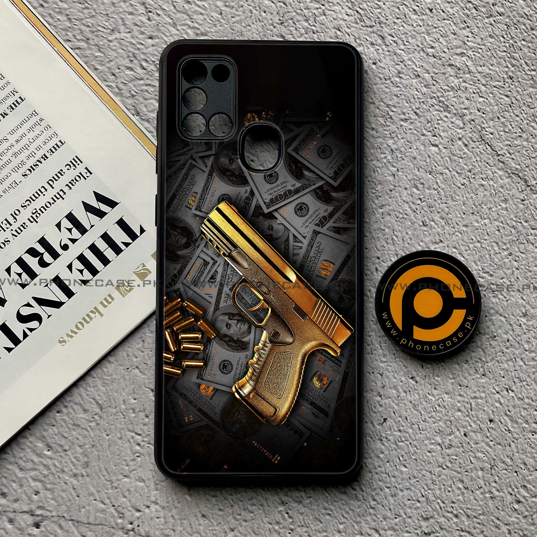 Samsung Galaxy A21s - Dollar Series - Premium Printed Glass soft Bumper shock Proof Case