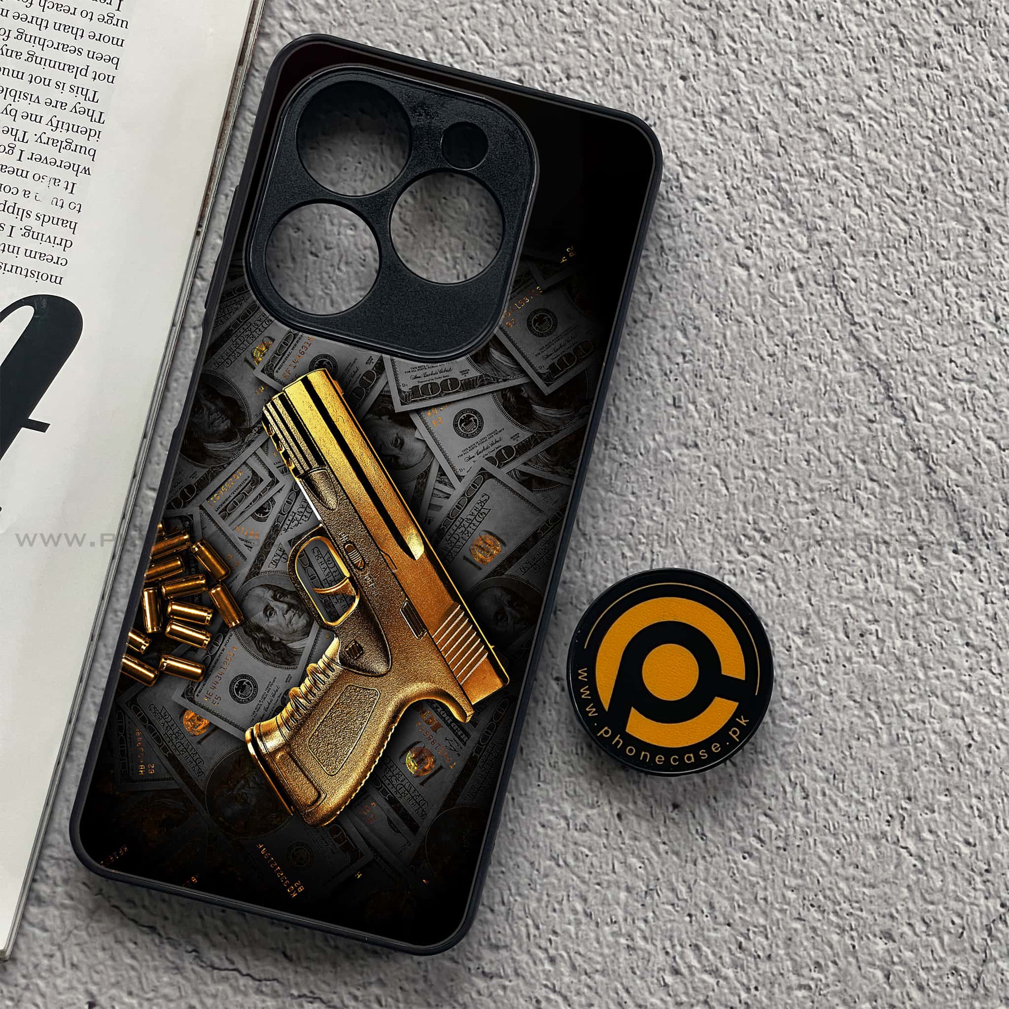 Tecno Spark 20C - Dollar Series - Premium Printed Glass soft Bumper shock Proof Case
