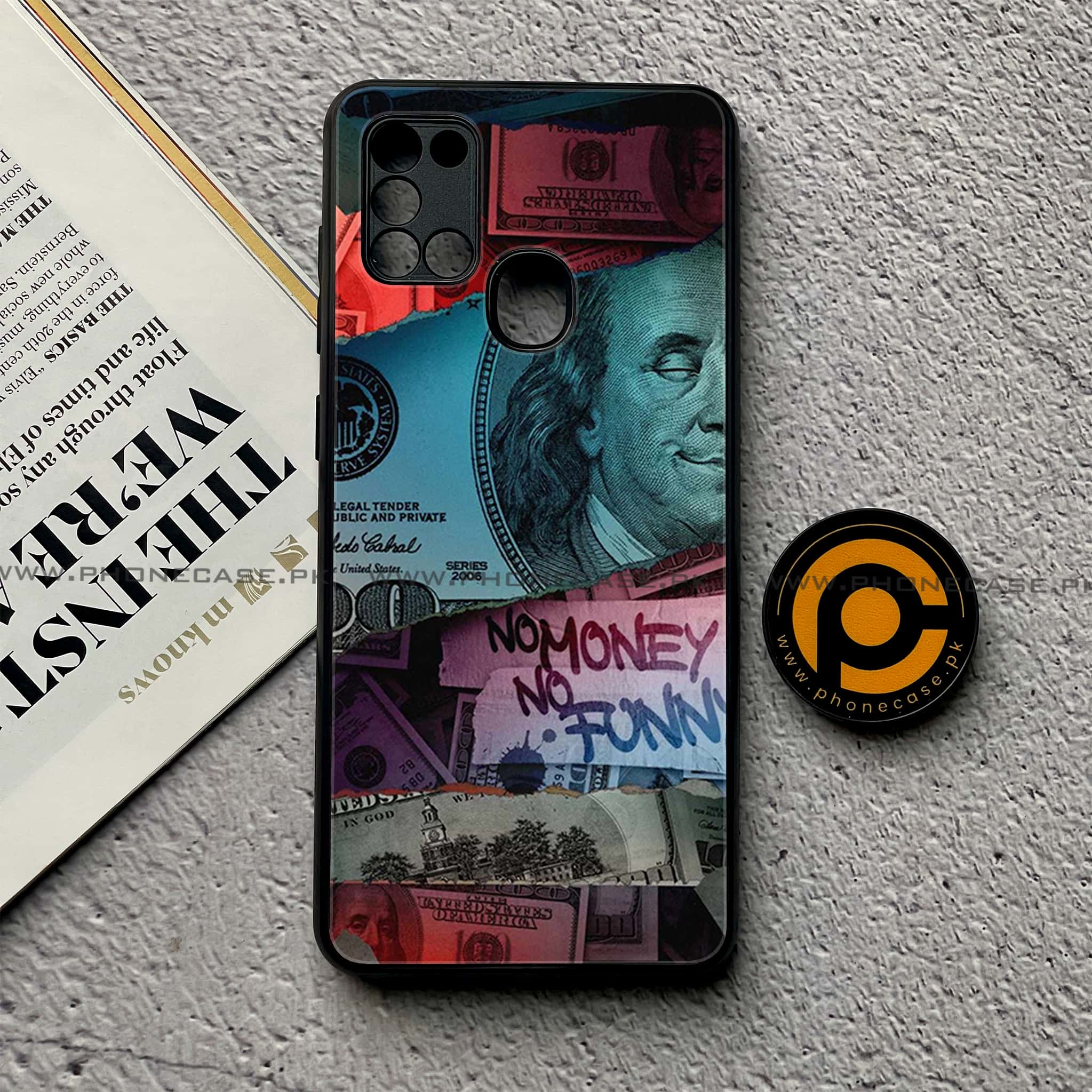 Samsung Galaxy A21s - Dollar Series - Premium Printed Glass soft Bumper shock Proof Case