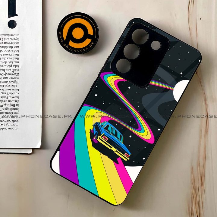 Vivo V29e - Drive To The Moon - Premium Printed Glass soft Bumper shock Proof Case