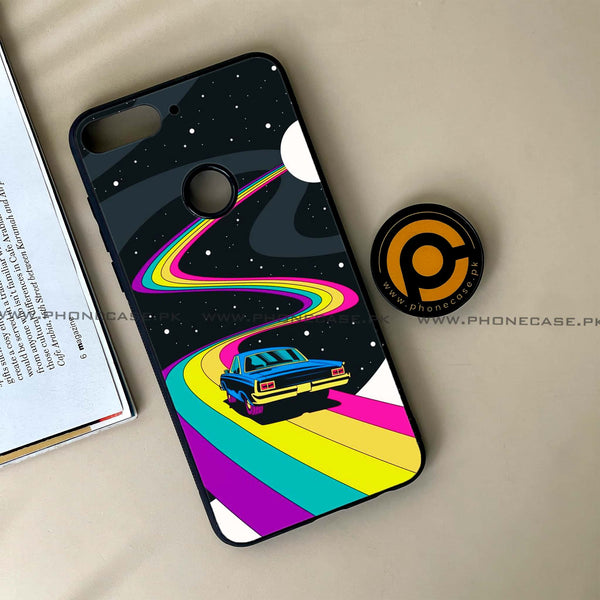 HUAWEI Y7 PRIME (2018) - Drive To The Moon - Premium Printed Glass soft Bumper Shock Proof Case