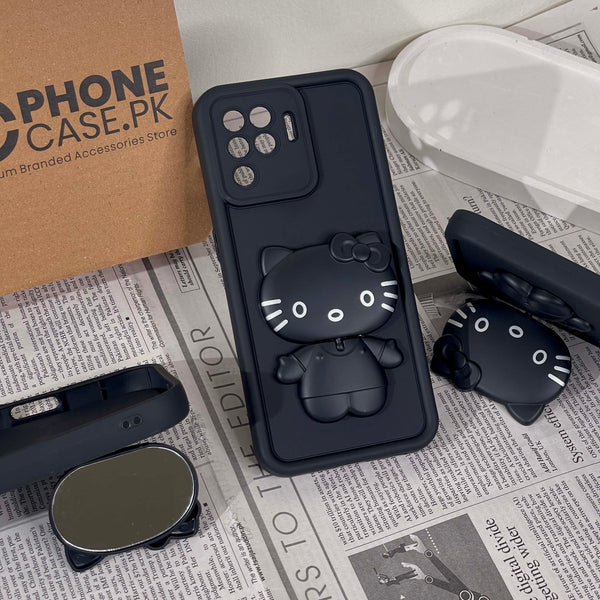 Oppo F19 Pro/ A94 4g/ Reno 5 Lite metal Case - 3D Cute Kitty Case with Built-In Mirror & Stand