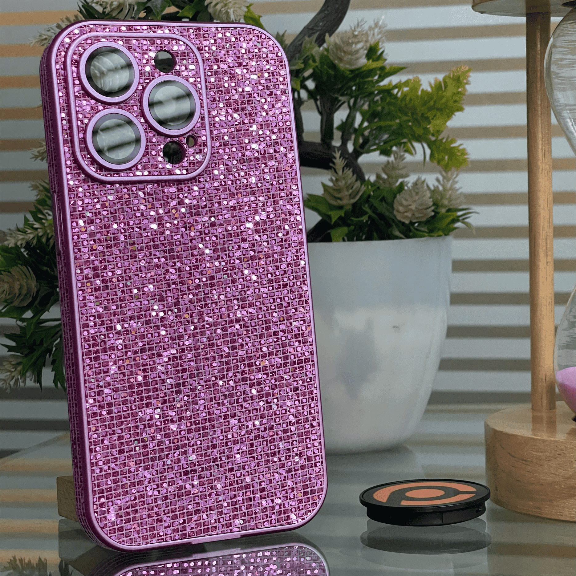 iPhone 13 Pro Diamond Glitter Case with Built-in Camera Lens Glass