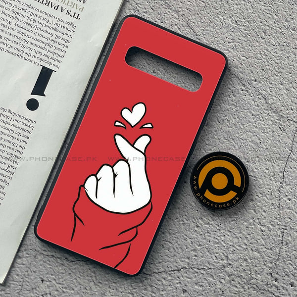 Samsung Galaxy S10 5G - Finger Heart BTS - Premium Printed Glass soft Bumper Shock Proof Case
