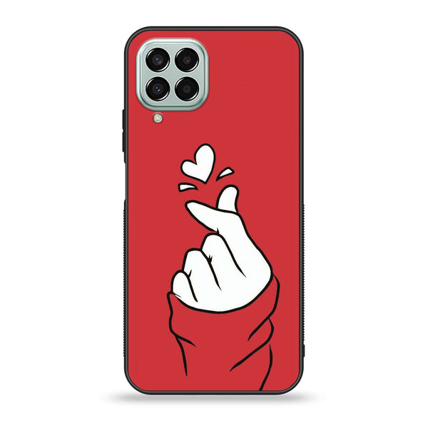 Samsung Galaxy M33 - Finger Heart BTS - Premium Printed Glass soft Bumper Shock Proof Case