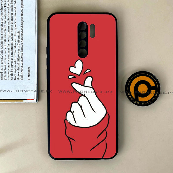 Xiaomi Redmi 9 - Finger Heart BTS - Premium Printed Glass soft Bumper Shock Proof Case