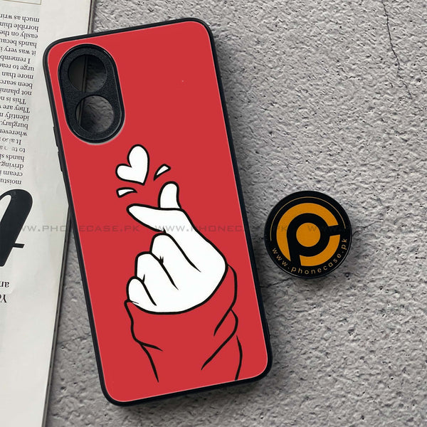 Oppo A18 4G - Finger Heart BTS -  Premium Printed Metal soft Bumper shock Proof Case