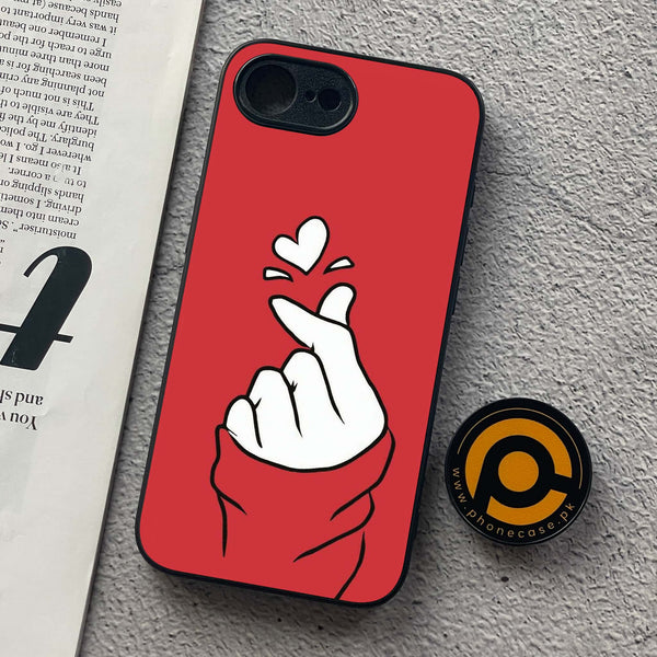 iPhone 16e - Finger Heart BTS - Premium Metal  Printed soft Bumper shock Proof Case
