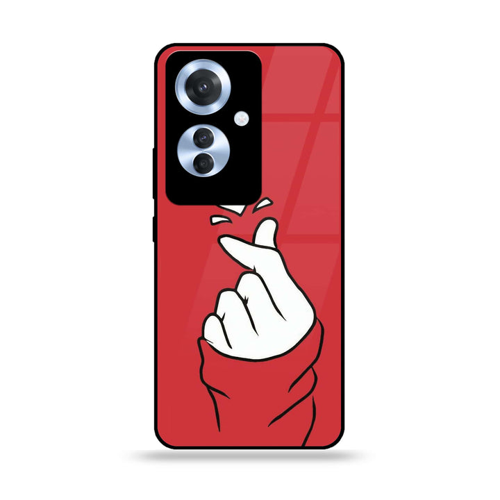 Oppo Reno 11F - Finger Heart BTS -  Premium Printed Metal soft Bumper shock Proof Case CS-15899