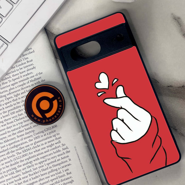 Google Pixel 7 - Finger Heart BTS - Premium Metal Printed soft Bumper Shock Proof Case CS-49688