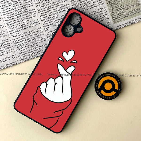 Samsung Galaxy A06 - Finger Heart BTS - Premium Printed Glass soft Bumper Shock Proof Case  CS-29253