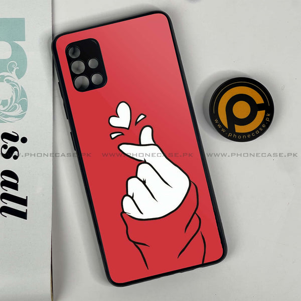 Samsung Galaxy A51 - Finger Heart BTS - Premium Printed Glass soft Bumper Shock Proof Case