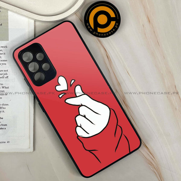 Samsung Galaxy A32 - Finger Heart BTS - Premium Printed Glass soft Bumper shock Proof Case CS-35419