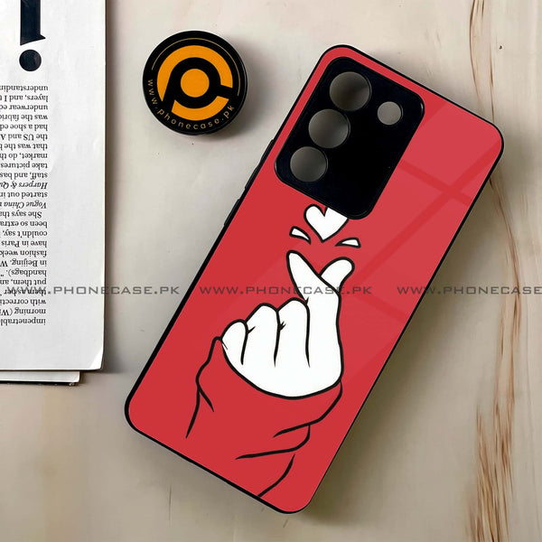 Vivo V29e - Finger Heart BTS - Premium Printed Glass soft Bumper shock Proof Case CS-43062