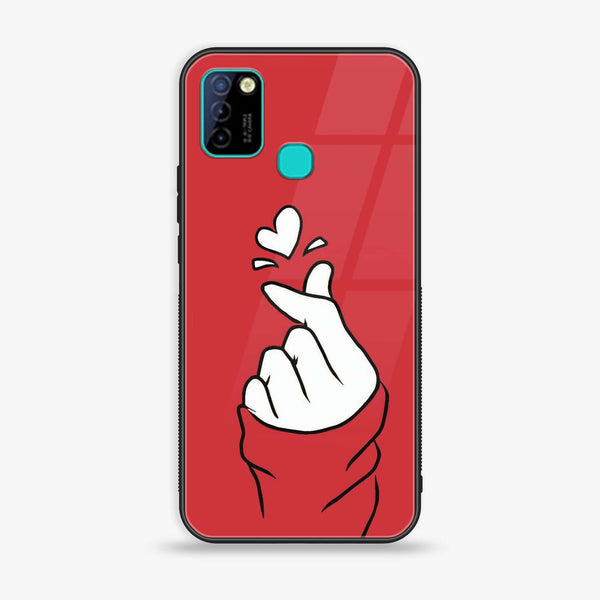 Infinix Hot 10 Lite - Finger Heart BTS - Premium Printed Glass soft Bumper Shock Proof Case