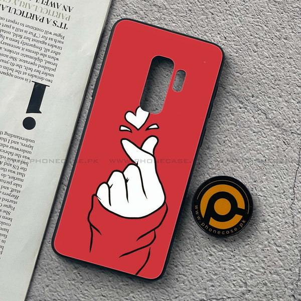 Samsung Galaxy S9 Plus - Finger Heart BTS - Premium Printed Glass soft Bumper Shock Proof Case CS-38530
