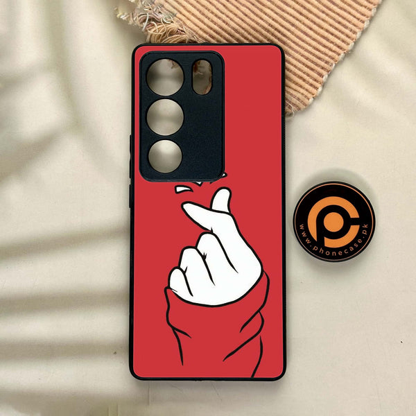 Vivo V29 - Finger Heart BTS - Premium Printed Glass soft Bumper Shock Proof Case CS-40976