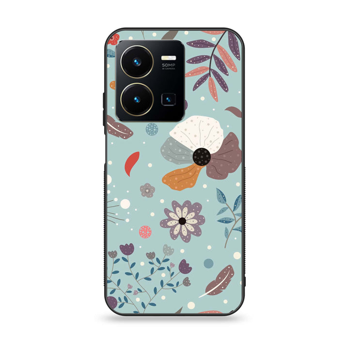 Vivo Y35 - Floral Series Design 5 - Premium Printed Glass soft Bumper Shock Proof Case