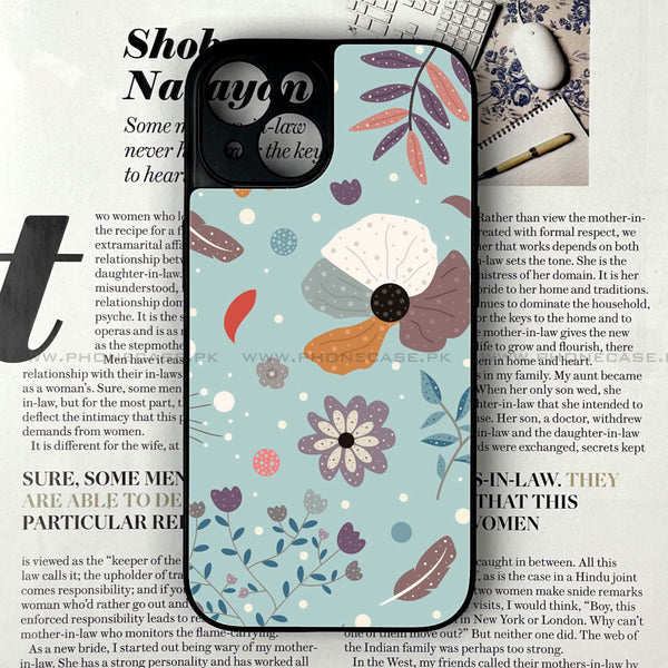 iPhone 13 - Floral Series Design 5 - Premium Printed Glass soft Bumper shock Proof Case CS-8595