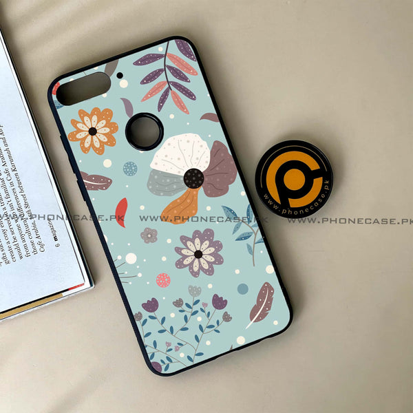 HUAWEI Y7 PRIME (2018) - Floral Series Design 5 - Premium Printed Glass soft Bumper Shock Proof Case