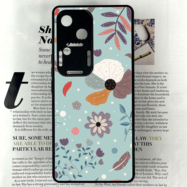 Vivo V30 - Floral Series Design 5 - Premium Printed Glass soft Bumper shock Proof Case  CS-25205