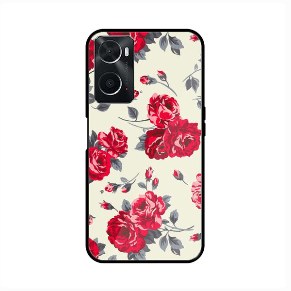 oppo A96 - Floral Series Design 8 - Premium Printed Glass soft Bumper Shock Proof Case