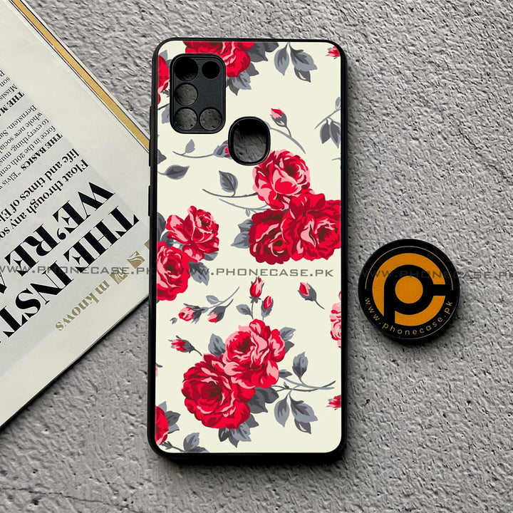 Samsung Galaxy A21s - Floral Series Design 8 - Premium Printed Glass soft Bumper Shock Proof Case