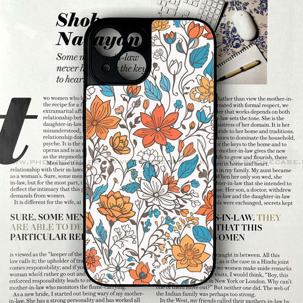 iPhone 14 - Floral Series Design 9 - Premium Printed Glass soft Bumper shock Proof Case