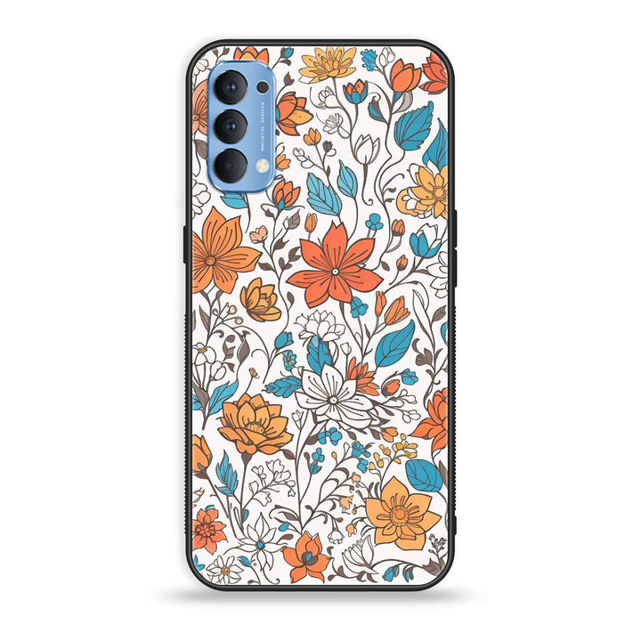 Oppo Reno 4 4G  - Floral Series Design 9  - Premium Printed Glass soft Bumper Shock Proof Case