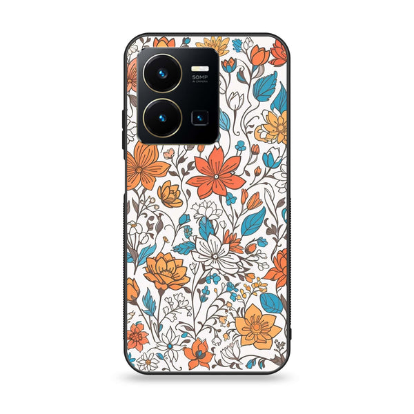 Vivo Y35 - Floral Series Design 9 - Premium Printed Glass soft Bumper Shock Proof Case