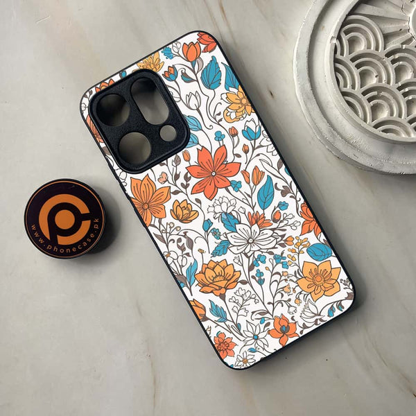 Oppo Reno 14 5G - Floral Series Design 9 - Premium Metal Printed soft Bumper shock Proof Case