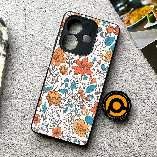 Oppo A3x - Floral Series Design 9 - Premium Printed Glass soft Bumper shock Proof Case