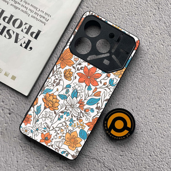 Tecno Pova 6 Neo - Floral Series Design 9 - Premium Metal  Printed soft Bumper shock Proof Case