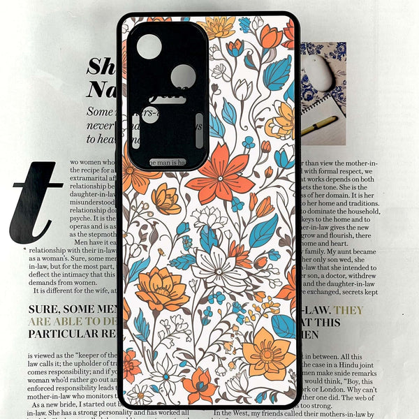 Vivo V30 - Floral Series Design 9 - Premium Printed Glass soft Bumper shock Proof Case CS-18404