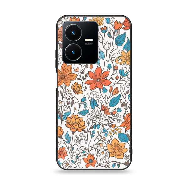Vivo Y22 - Floral Series Design 9 - Premium Printed Glass soft Bumper Shock Proof Case