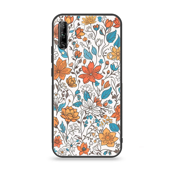 Huawei Y9s - Floral Series Design 9  - Premium Printed Glass soft Bumper shock Proof Case