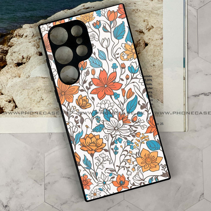 Galaxy S21 Ultra - Floral Series Design 9 - Premium Metal Printed soft Bumper shock Proof Case CS-47339