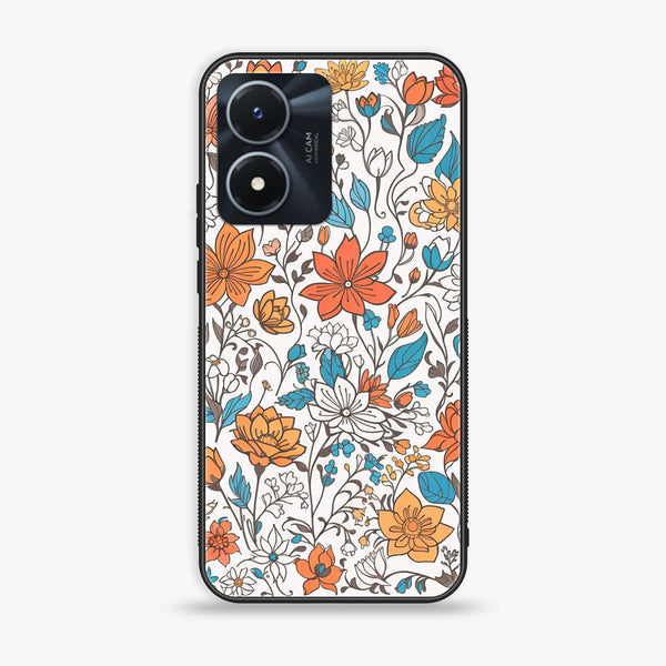 Vivo Y02s - Floral Series Design 9 -  Premium Printed Metal soft Bumper shock Proof Case