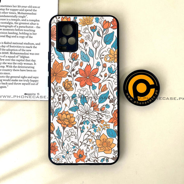 Vivo V20 - Floral Series Design 9 - Premium Printed Glass soft Bumper Shock Proof Case
