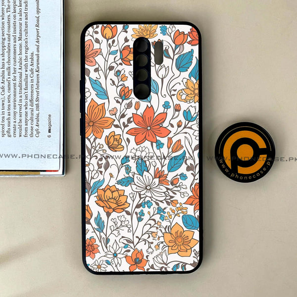 Xiaomi Redmi 9 - Floral Series Design 9 - Premium Printed Glass soft Bumper Shock Proof Case