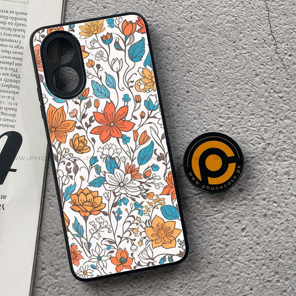 Oppo A18 4G - Floral Series Design 9 -  Premium Printed Metal soft Bumper shock Proof Case