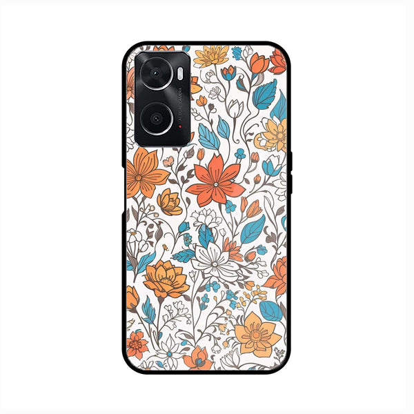 oppo A96 - Floral Series Design 9 - Premium Printed Glass soft Bumper Shock Proof Case