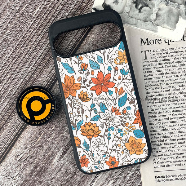 Google Pixel 9 - Floral Series Design 9 - Premium Printed Glass soft Bumper shock Proof Case