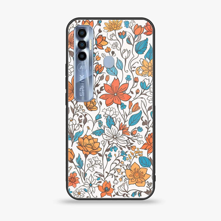 Tecno Spark 7 Pro - Floral Series Design 9 - Premium Printed Glass soft Bumper Shock Proof Case