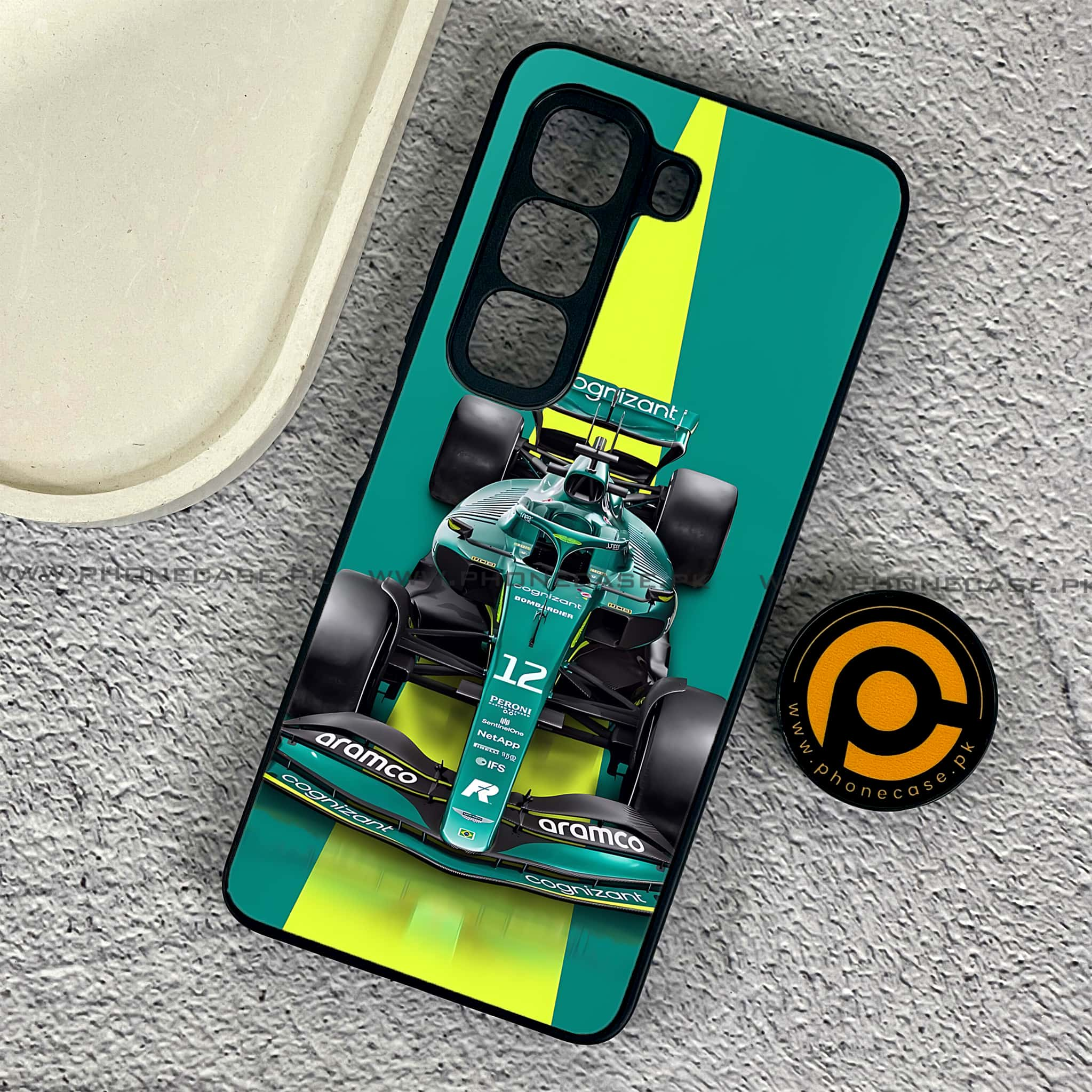 Infinix Hot 50 Pro - Formula 1 Design Series - Premium Printed Glass soft Bumper shock Proof Case