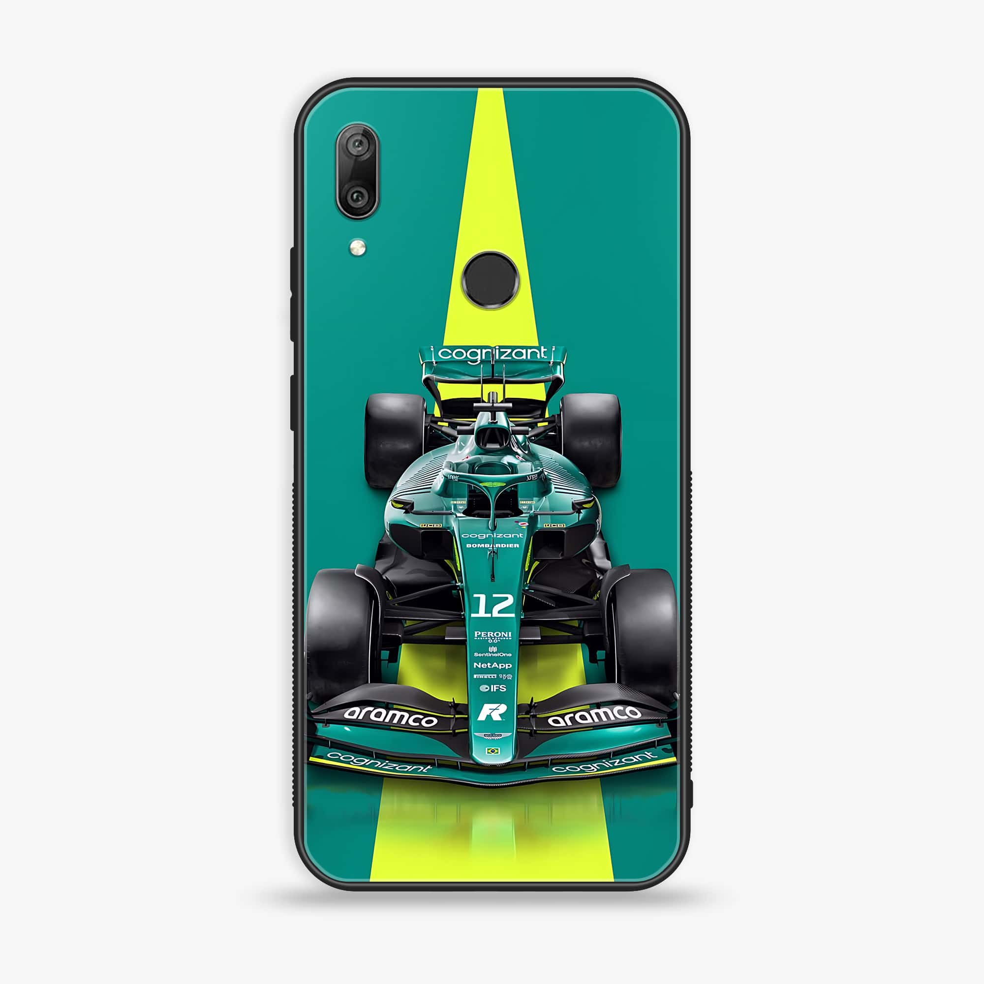 Huawei Y7 Prime (2019) - Formula 1 Design - Premium Printed Glass soft Bumper shock Proof Case