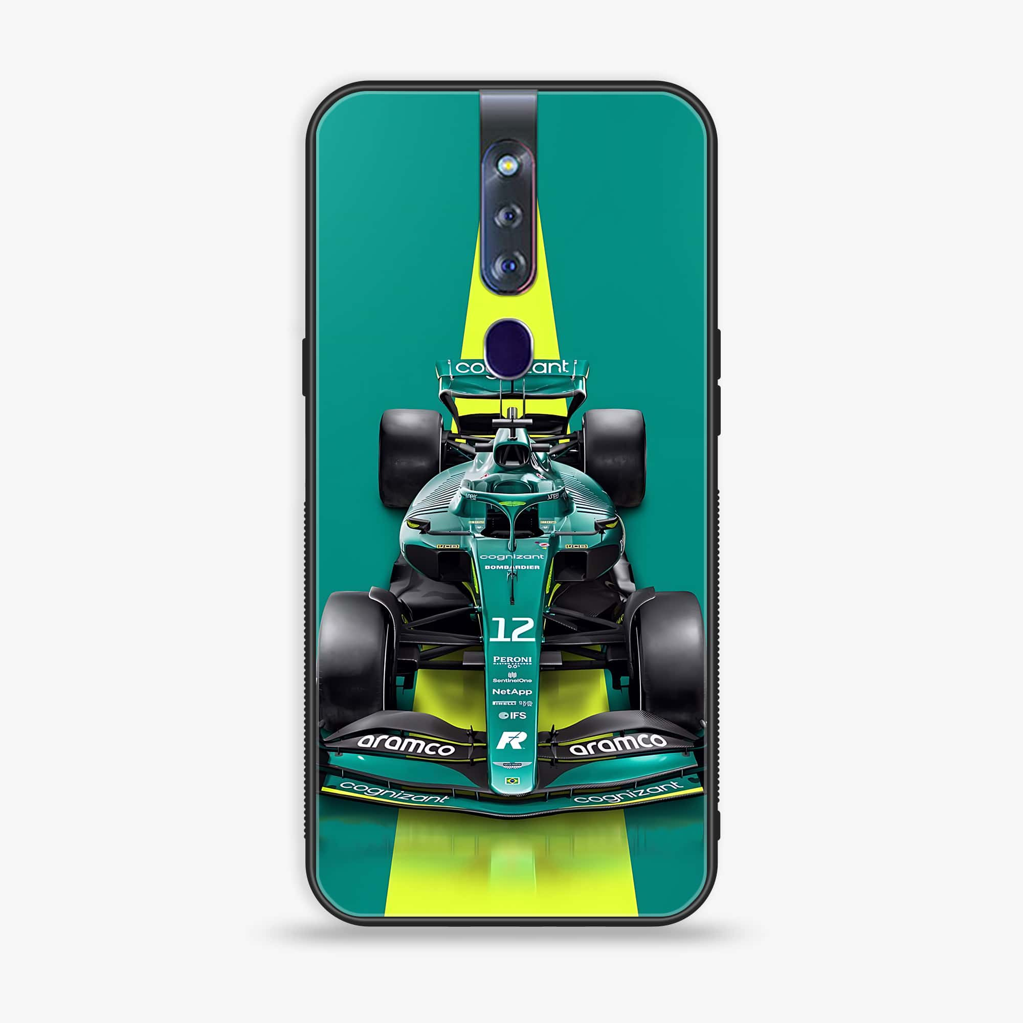 Oppo F11 Pro  Formula 1 Design Series Premium Printed Glass soft Bumper shock Proof Case