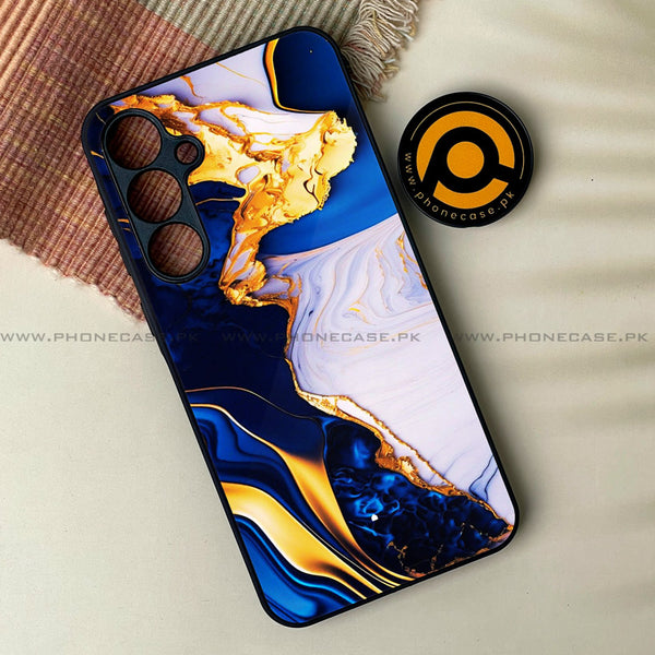 Blue Golden Marble - Premium Printed Metal soft Bumper shock Proof Case All Models