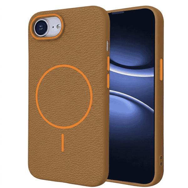 iPhone 17e/ 16e - Premium Litchi Leather Soft Grip Cover with Built-in MagSafe