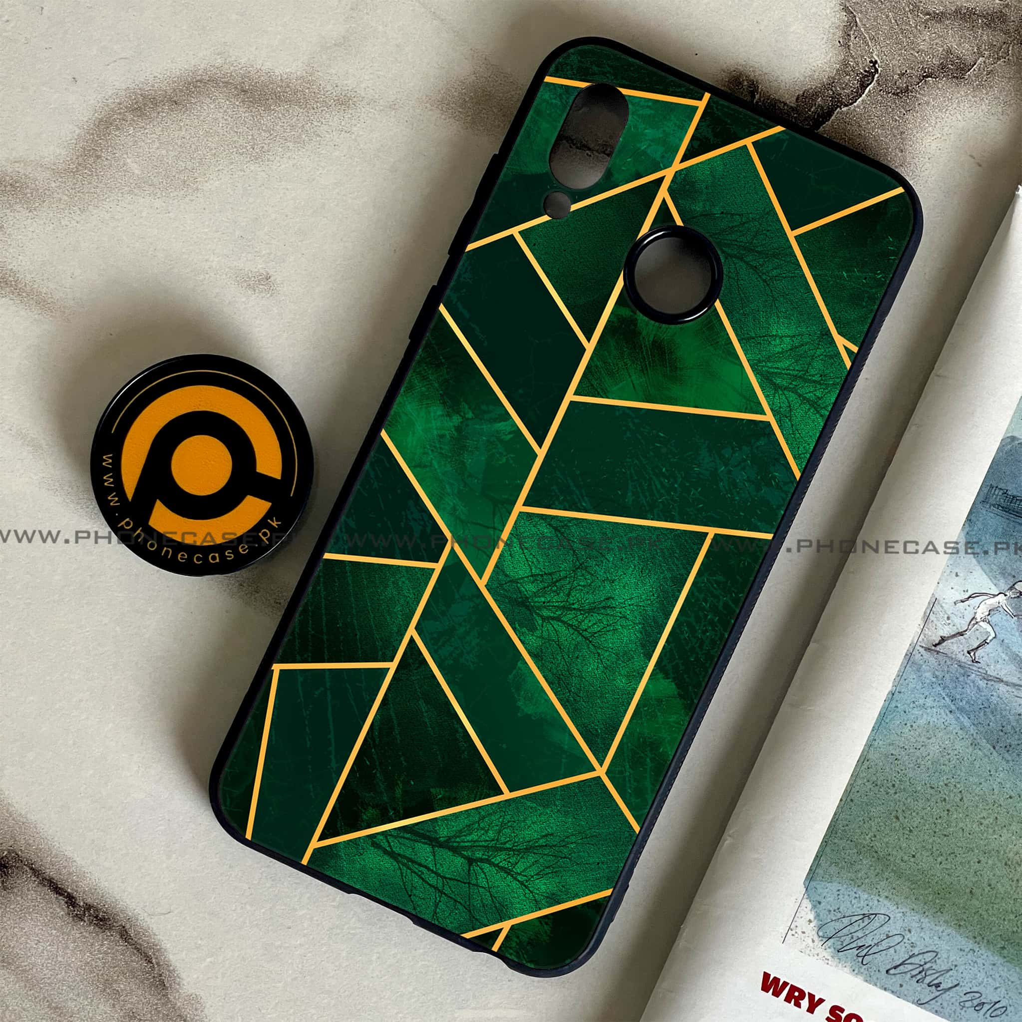 Huawei Honor Play - Geometric Marble Series - Premium Printed Glass soft Bumper shock Proof Case